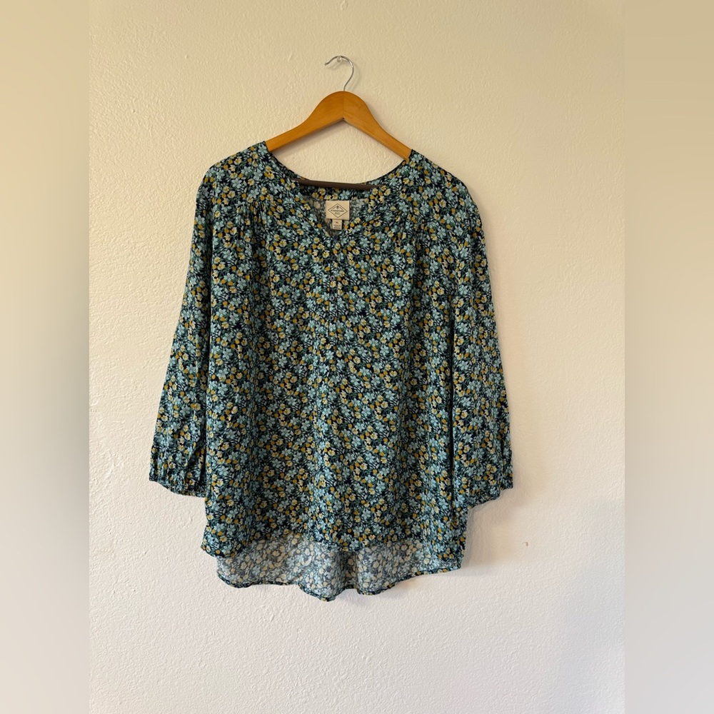 St. John's Bay Floral Rayon Top - Blue and Yellow
